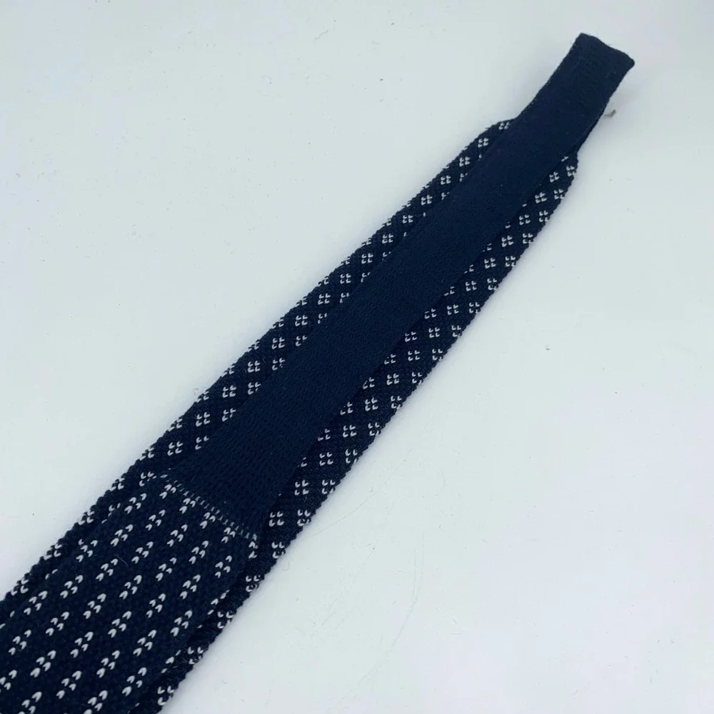 Eton Tie Mens Wool Knit Skinny Slim Navy White Patterned Luxury One Size Necktie